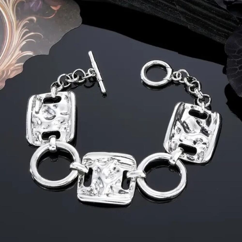 Stainless Steel Statement Bracelet Chain Link Boho Hammered Statement Piece